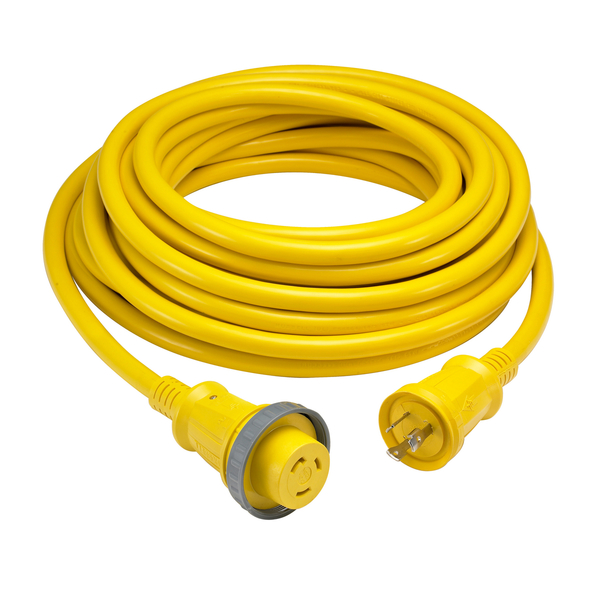 Hubbell Wiring Device-Kellems Marine Cord, 30A/125V, 50', Yellow, with LEDs HBL61CM08LED